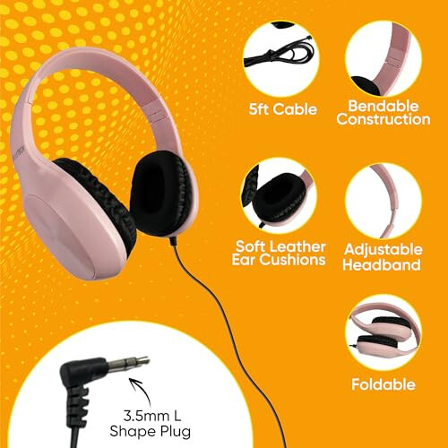 Bulktech Wired On-Ear Leather Headphones with 3.5mm Connector, Oval Metal Housing, Bulk Wholesale, 5 Pack, Assorted Colors - 3