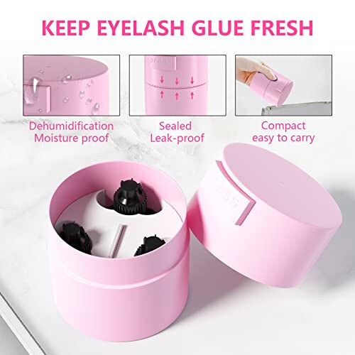 Buqikma Eyelash Glue Storage Container, Pink Sealing Extension Eyelash Glue Jar Storage Tank with Bottom Sealed Adhesive Stand Activated Storage for Eyelash Extension (Pink) - 5