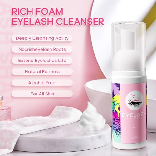 Buqikma Lash Cleaning Kit - Eyelash Extension Cleanser for Extensions 60ML Lash Shampoo with Rechargeable Handheld Lash Fan Dryer Mascara Brush Rinse Bottle Makeup Cleansing Foam for Lash Care - 2