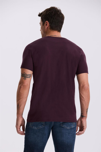 Burgundy 100% Cotton Slim Fit Crew Neck Basic T-Shirt - 4