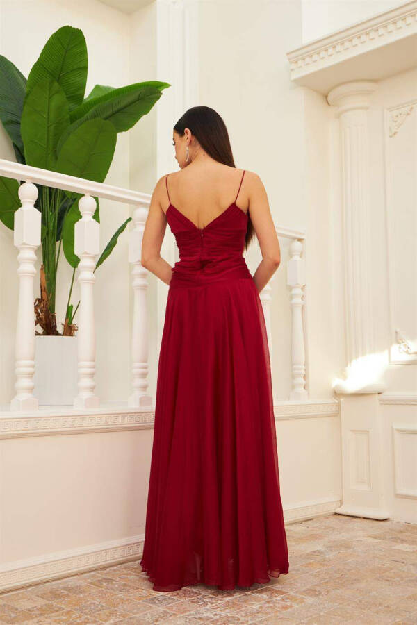 Burgundy Chiffon Strapless Long Evening Dress & Party Dress - 4