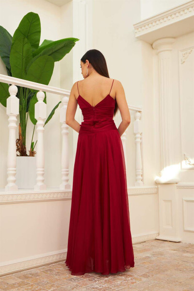 Burgundy Chiffon Strapless Long Evening Dress & Party Dress - 9