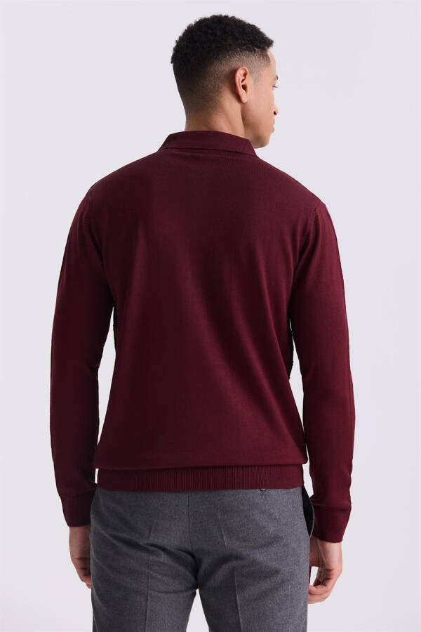 Burgundy Classic Fit Patterned Polo Neck Sweater - 4