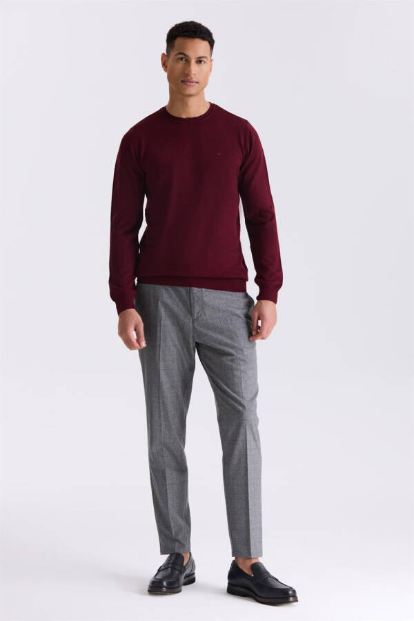 Burgundy Regular Fit Crew Neck Knit Sweater - 6