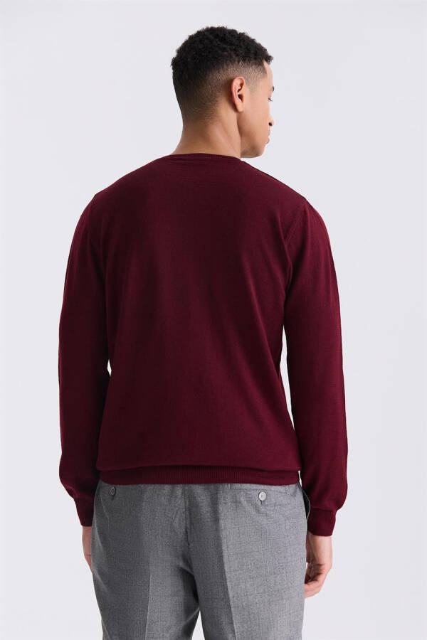 Burgundy Regular Fit Crew Neck Knit Sweater - 8