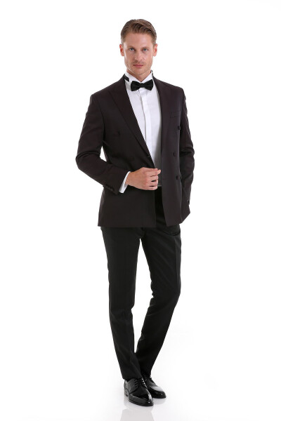 Burgundy Slim Fit Plain Pointed Collar Classic Double-Breasted Tuxedo Groom Suit - 1