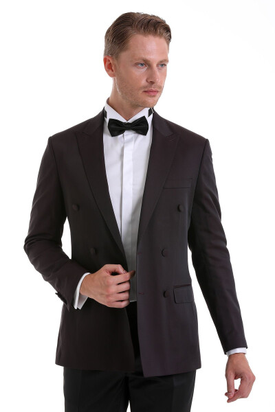 Burgundy Slim Fit Plain Pointed Collar Classic Double-Breasted Tuxedo Groom Suit - 2