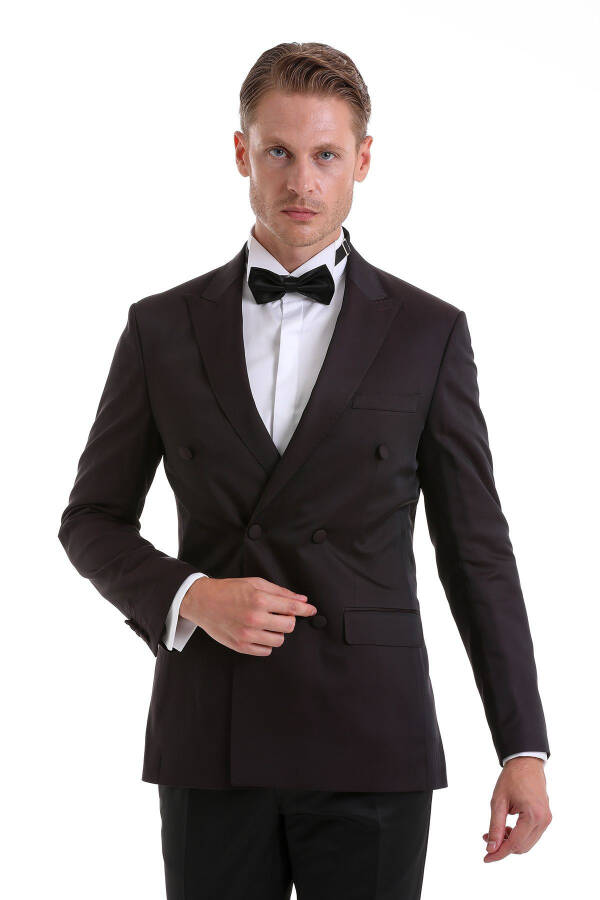 Burgundy Slim Fit Plain Pointed Collar Classic Double-Breasted Tuxedo Groom Suit - 3