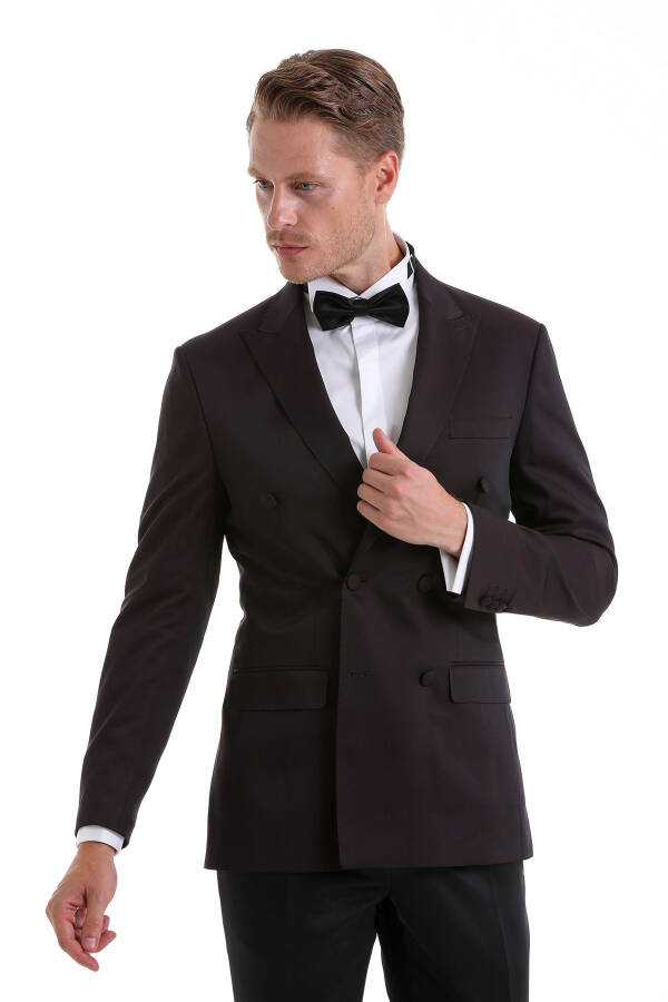 Burgundy Slim Fit Plain Pointed Collar Classic Double-Breasted Tuxedo Groom Suit - 4