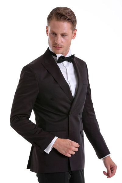 Burgundy Slim Fit Plain Pointed Collar Classic Double-Breasted Tuxedo Groom Suit - 5