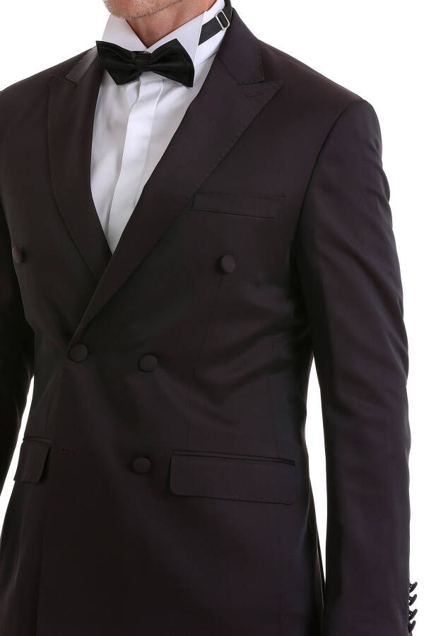 Burgundy Slim Fit Plain Pointed Collar Classic Double-Breasted Tuxedo Groom Suit - 6