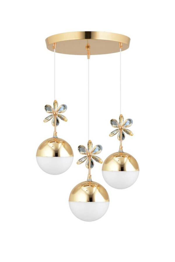 Butterfly 3-Piece Gold 3-Color Tiered Pendant LED Crystal Stone Chandelier - 8