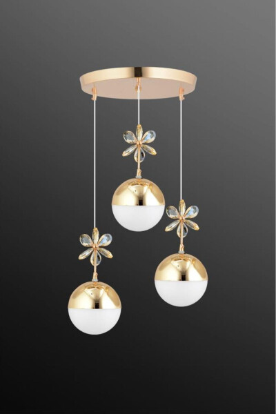 Butterfly 3-Piece Gold 3-Color Tiered Pendant LED Crystal Stone Chandelier - 14