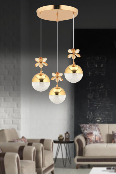 Butterfly 3-Piece Gold 3-Color Tiered Pendant LED Crystal Stone Chandelier - 5