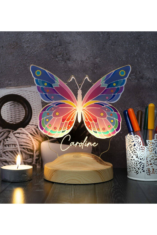 Butterfly Patterned Colorful LED Lamp, Butterfly Design Birthday Gift for Young Girl, Children's Room Lamp - 2