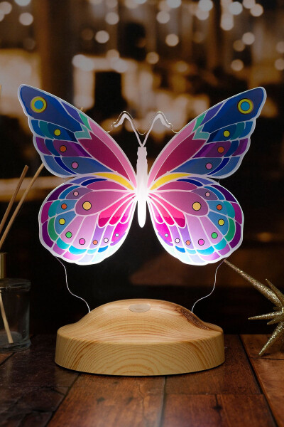 Butterfly Patterned Colorful LED Lamp, Butterfly Design Birthday Gift for Young Girl, Children's Room Lamp - 8