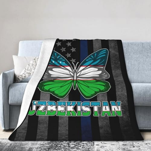 Butterfly Uzbekistan Uzbekistan Flag Throw Blanket 50X40in Warm Super Soft Flannel Blankets for Bed Sofa Great Gift - 1