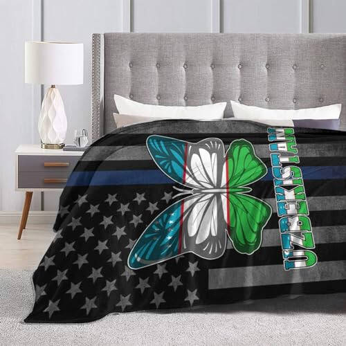 Butterfly Uzbekistan Uzbekistan Flag Throw Blanket 50X40in Warm Super Soft Flannel Blankets for Bed Sofa Great Gift - 2