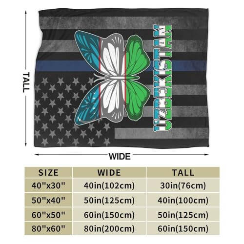 Butterfly Uzbekistan Uzbekistan Flag Throw Blanket 50X40in Warm Super Soft Flannel Blankets for Bed Sofa Great Gift - 4