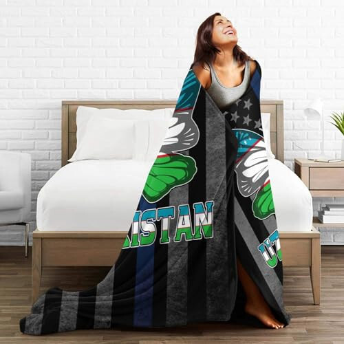 Butterfly Uzbekistan Uzbekistan Flag Throw Blanket 50X40in Warm Super Soft Flannel Blankets for Bed Sofa Great Gift - 5