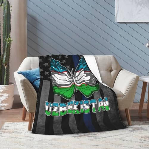 Butterfly Uzbekistan Uzbekistan Flag Throw Blanket 50X40in Warm Super Soft Flannel Blankets for Bed Sofa Great Gift - 7