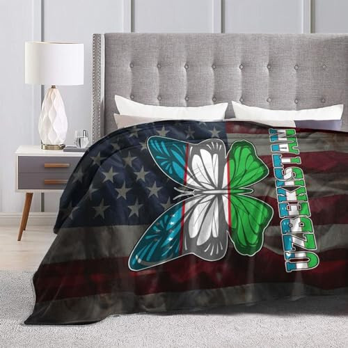 Butterfly Uzbekistan Uzbekistan Flag Throw Blanket 50X40in Warm Super Soft Flannel Blankets for Bed Sofa Great Gift4 - 2