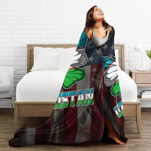 Butterfly Uzbekistan Uzbekistan Flag Throw Blanket 50X40in Warm Super Soft Flannel Blankets for Bed Sofa Great Gift4 - 5