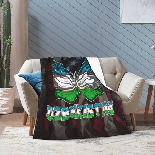 Butterfly Uzbekistan Uzbekistan Flag Throw Blanket 50X40in Warm Super Soft Flannel Blankets for Bed Sofa Great Gift4 - 7