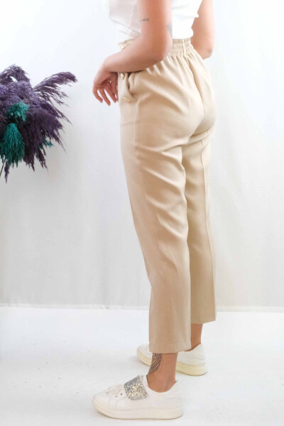 Button Accessory High Waist Trousers Beige - 2