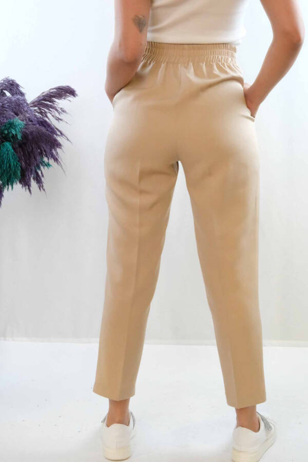 Button Accessory High Waist Trousers Beige - 3