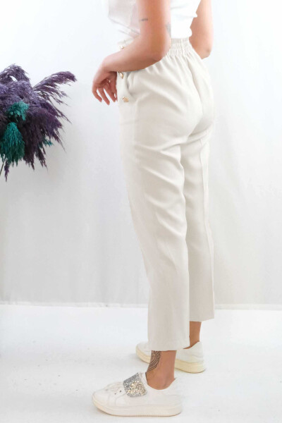 Button Accessory High Waist Trousers Ecru - 3