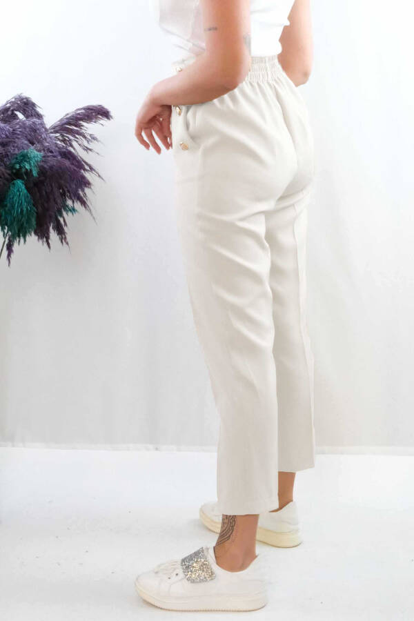 Button Accessory High Waist Trousers Ecru - 3