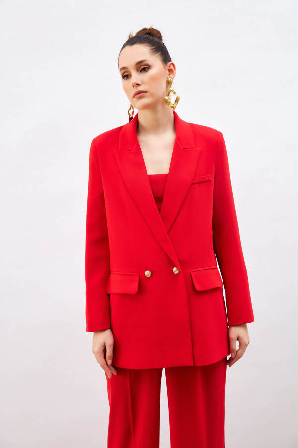 Button Detailed Casual Jacket - Red - 2