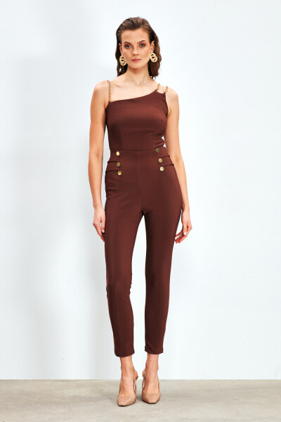 Button Detailed Trousers - COFFEE - 7