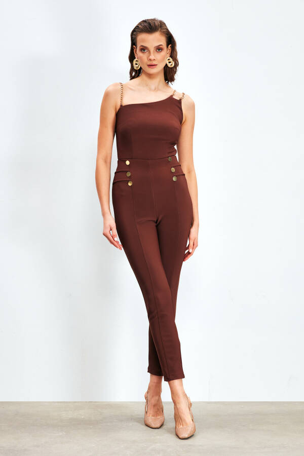 Button Detailed Trousers - COFFEE - 8