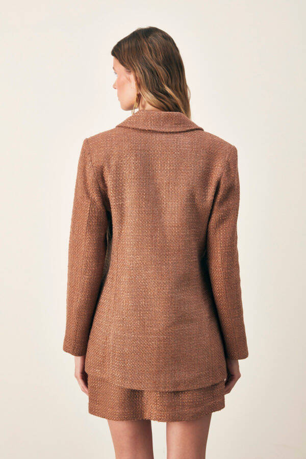 Button Detailed Tweed Jacket - COFFEE - 6