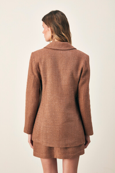 Button Detailed Tweed Jacket - COFFEE - 12