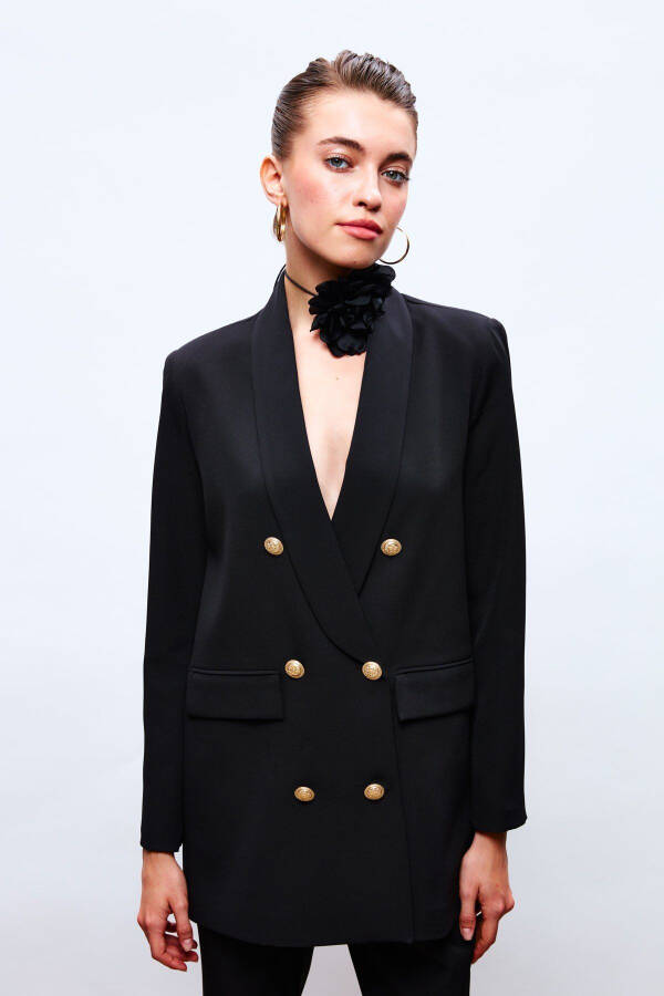 Button Detailed Wrap Jacket - BLACK - 1