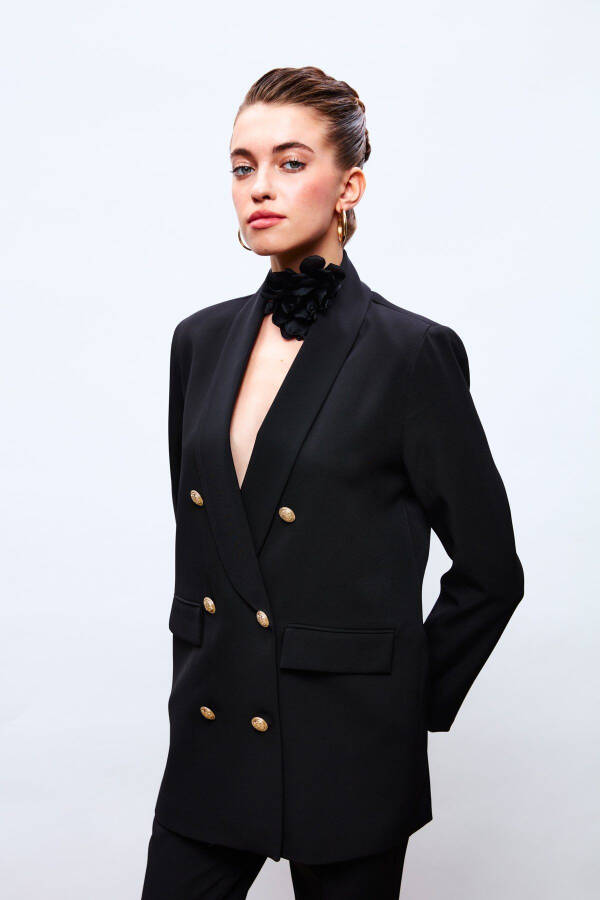 Button Detailed Wrap Jacket - BLACK - 2