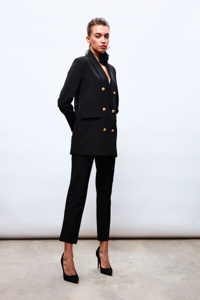 Button Detailed Wrap Jacket - BLACK - 3