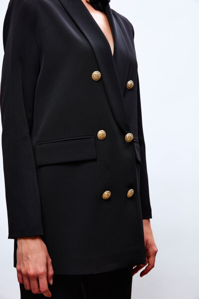 Button Detailed Wrap Jacket - BLACK - 4