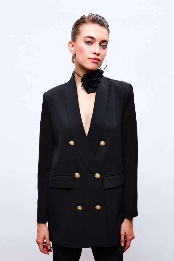 Button Detailed Wrap Jacket - BLACK - 6