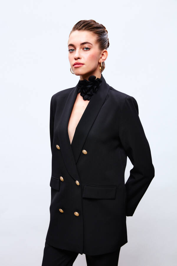 Button Detailed Wrap Jacket - BLACK - 7