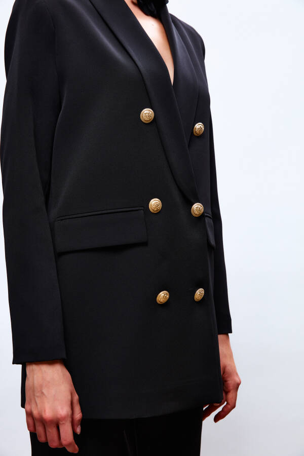 Button Detailed Wrap Jacket - BLACK - 9