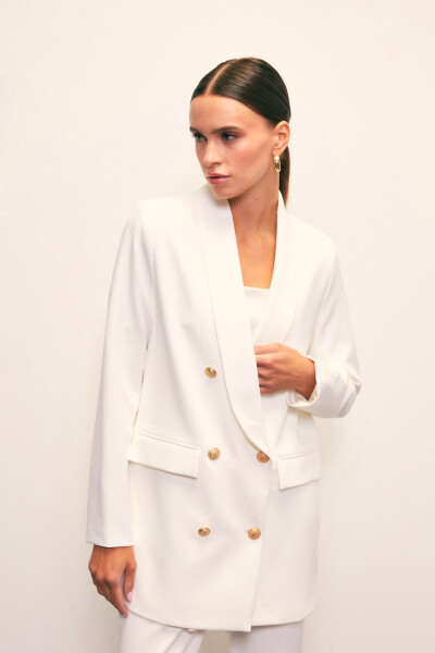 Button Detailed Wrap Jacket - ECRU - 4