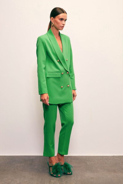 Button Detailed Wrap Jacket - GREEN - 1