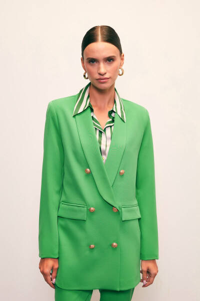 Button Detailed Wrap Jacket - GREEN - 2