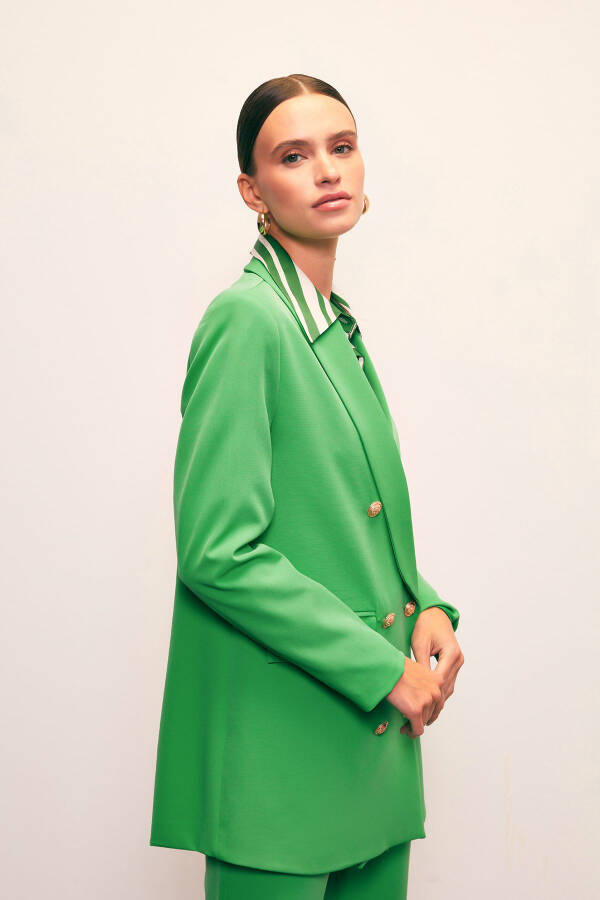 Button Detailed Wrap Jacket - GREEN - 4