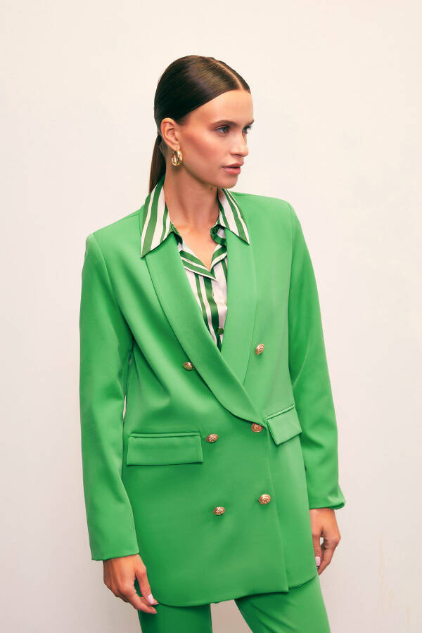 Button Detailed Wrap Jacket - GREEN - 5