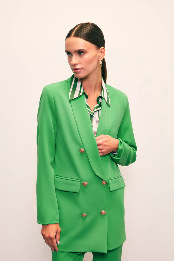 Button Detailed Wrap Jacket - GREEN - 6